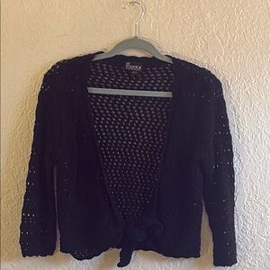 NY Collection Black Open-Knit Cardigan Sweater